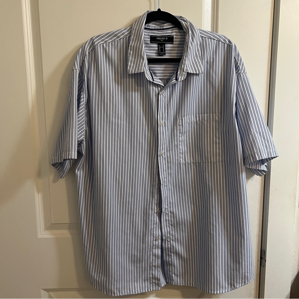 Half Sleeve Blue Striped Button Down